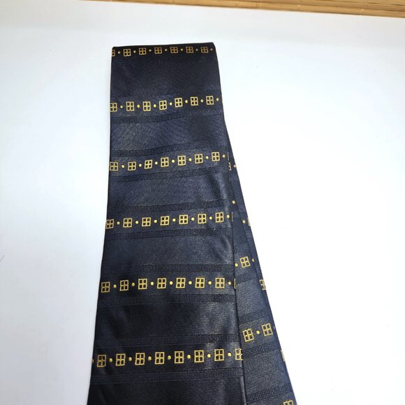 Mario Valentino Tie Men's Necktie Made in Italy 100% Silk Navy Blue with Yellow - Picture 3 of 6